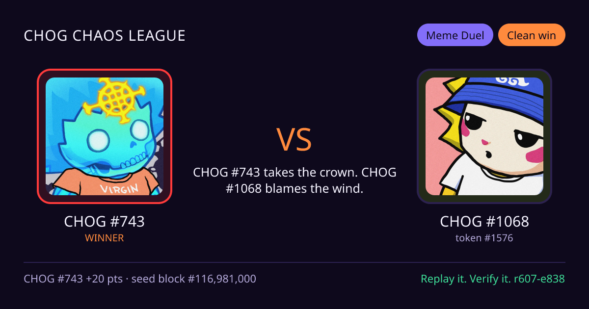 Highlight card: CHOG #743 versus CHOG #1068