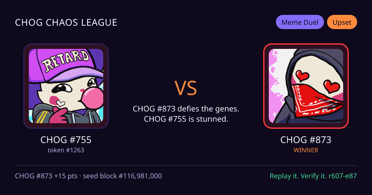 Highlight card: CHOG #755 versus CHOG #873