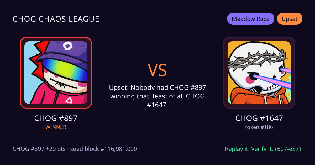 Highlight card: CHOG #897 versus CHOG #1647