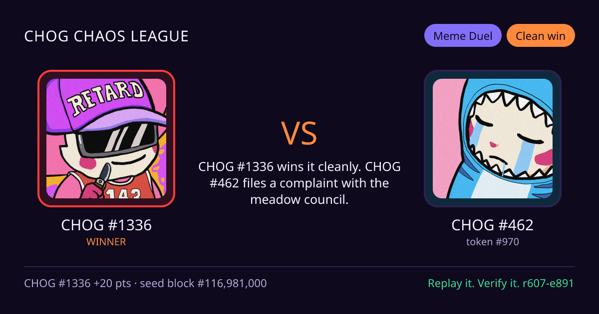 Highlight card: CHOG #1336 versus CHOG #462
