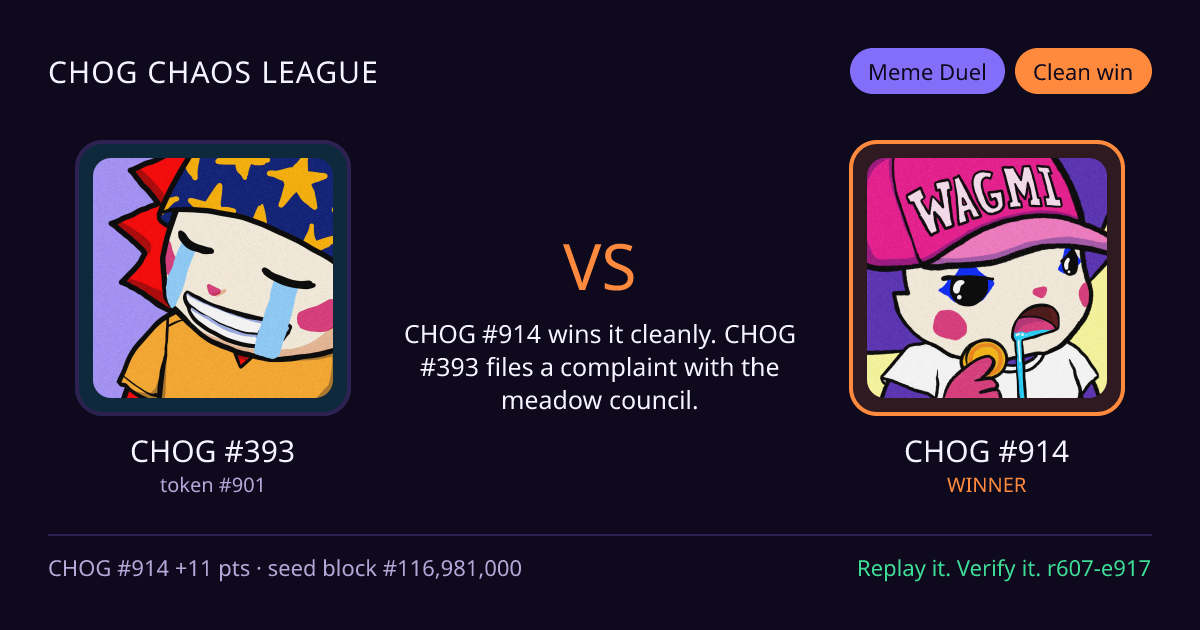 Highlight card: CHOG #393 versus CHOG #914
