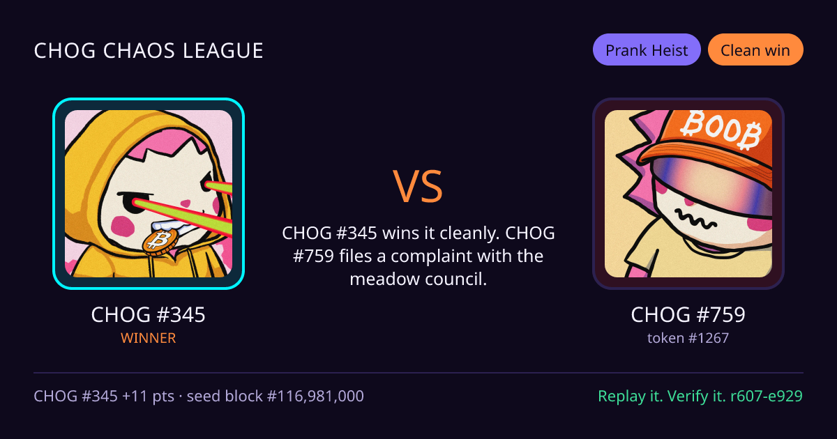 Highlight card: CHOG #345 versus CHOG #759