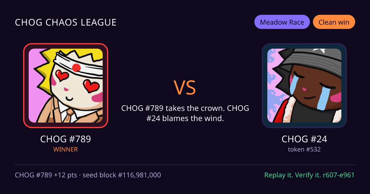 Highlight card: CHOG #789 versus CHOG #24