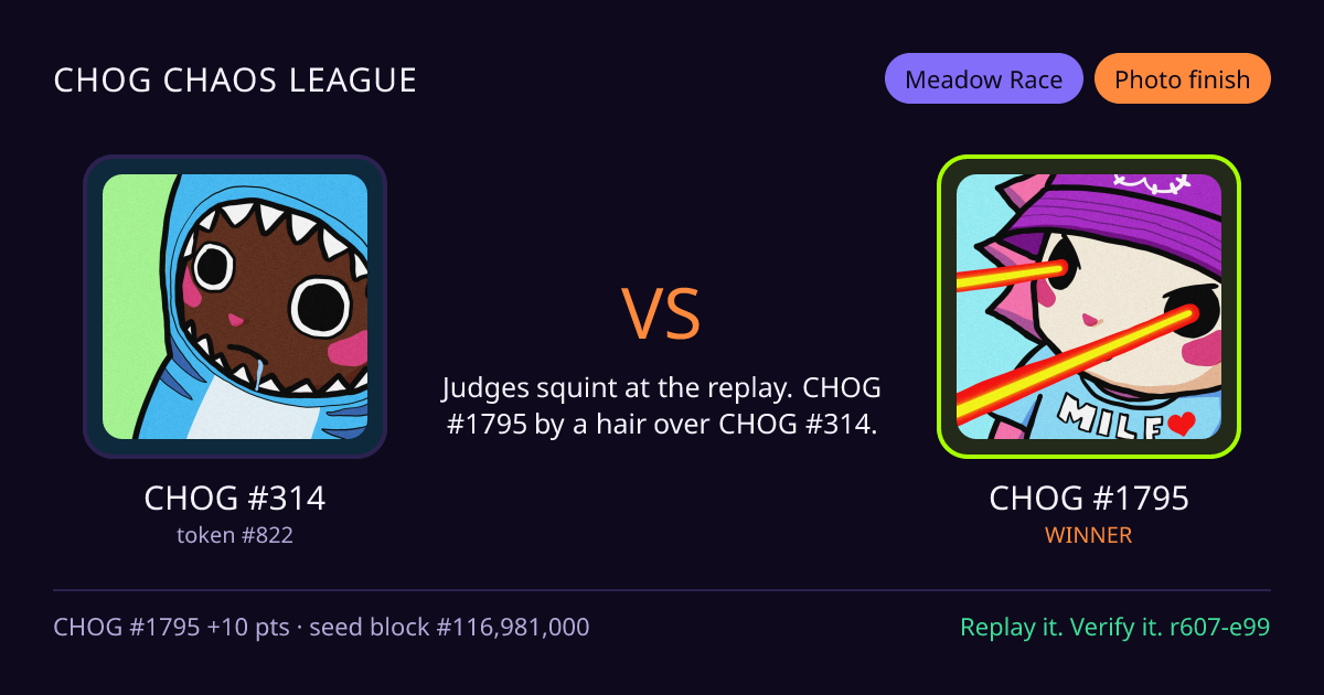 Highlight card: CHOG #314 versus CHOG #1795