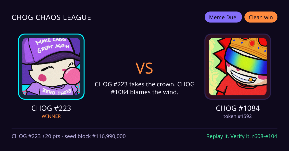 Highlight card: CHOG #223 versus CHOG #1084