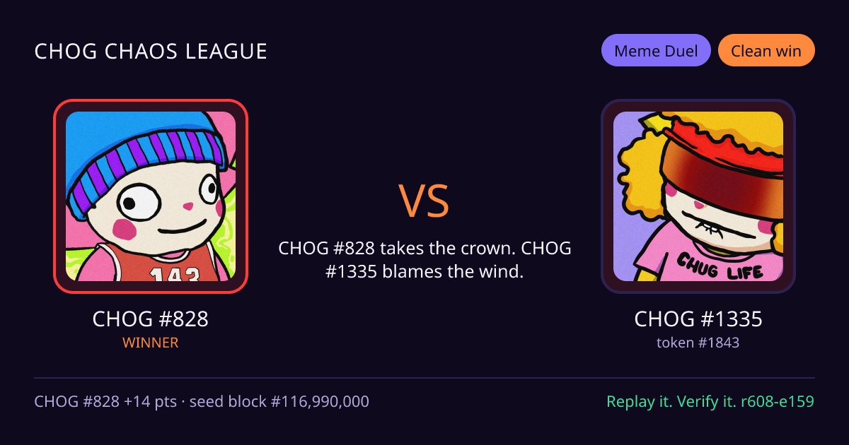 Highlight card: CHOG #828 versus CHOG #1335