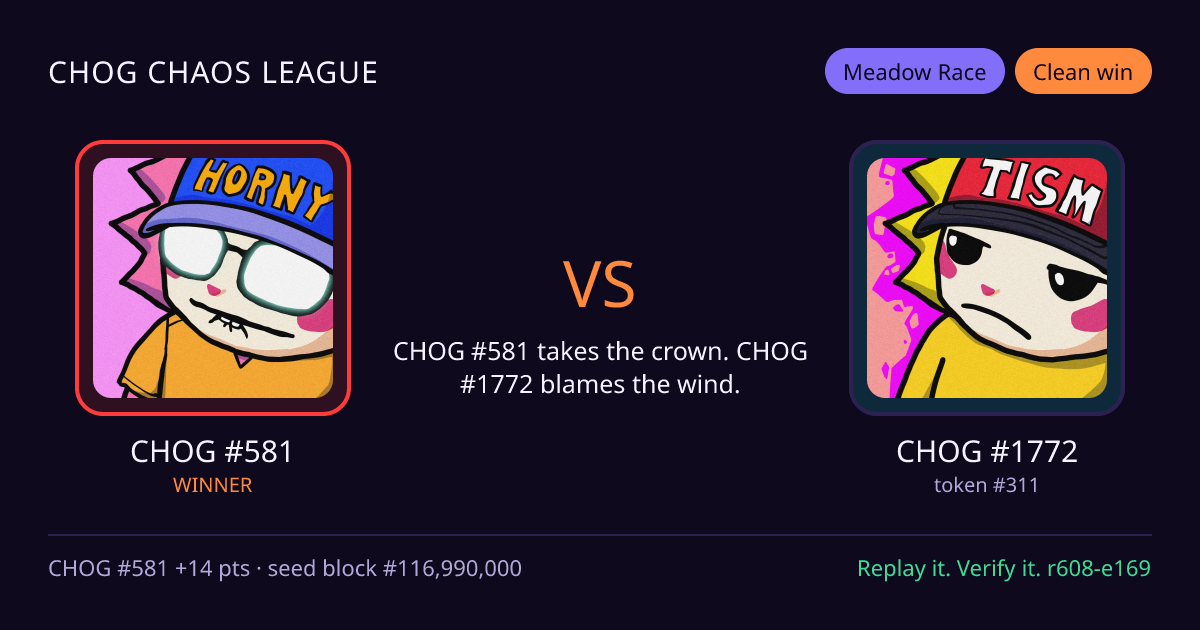 Highlight card: CHOG #581 versus CHOG #1772