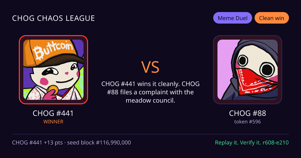 Highlight card: CHOG #441 versus CHOG #88