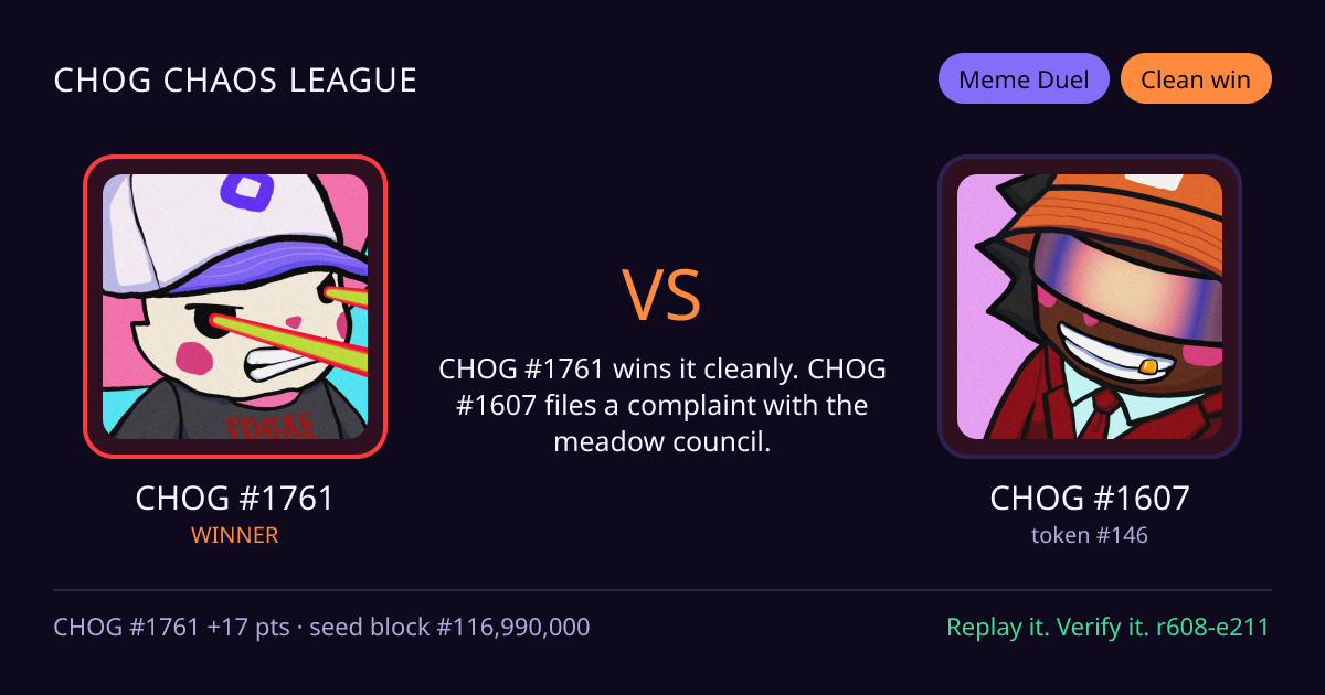 Highlight card: CHOG #1761 versus CHOG #1607
