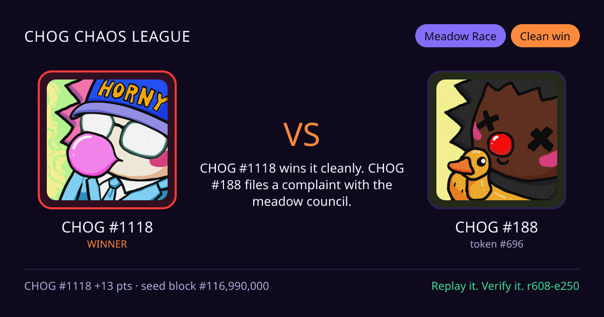 Highlight card: CHOG #1118 versus CHOG #188