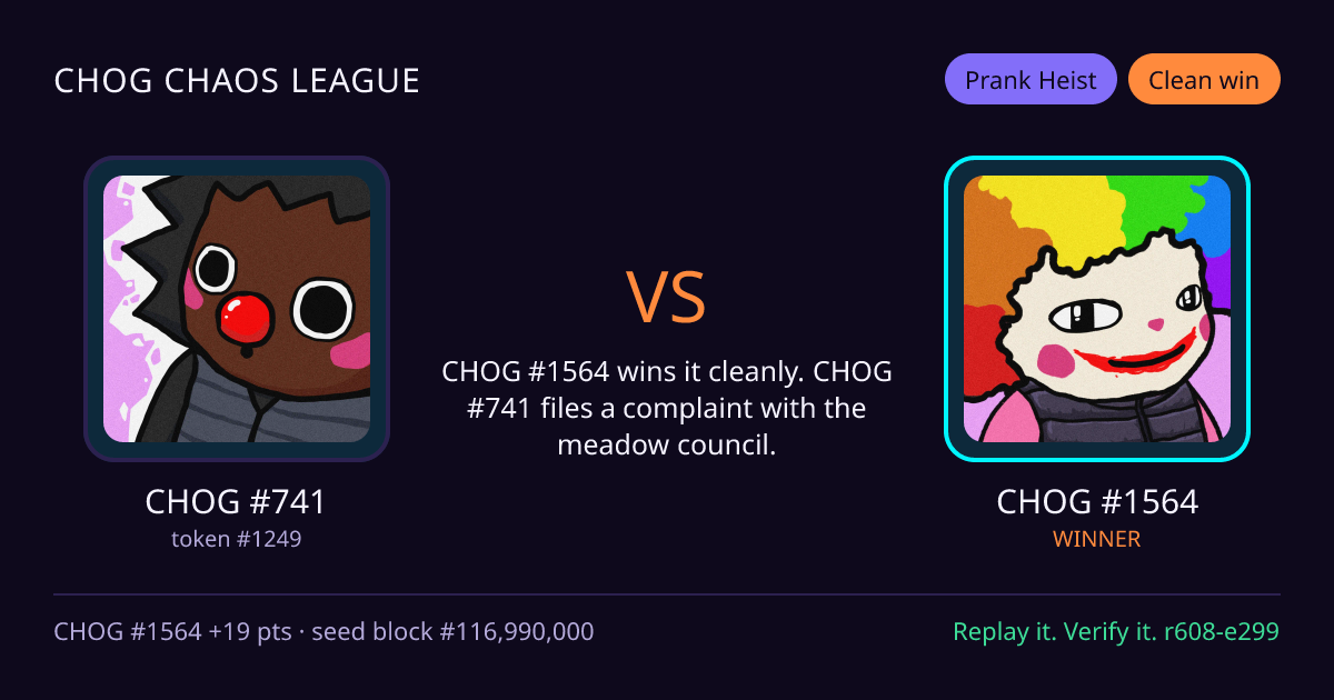 Highlight card: CHOG #741 versus CHOG #1564