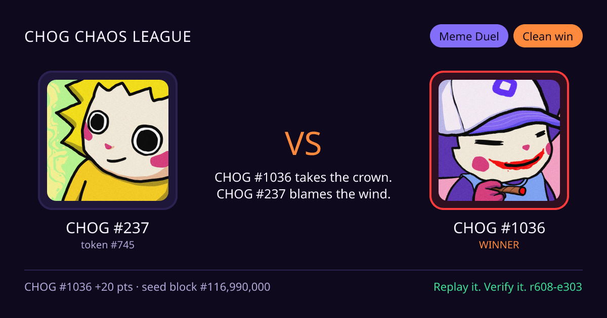 Highlight card: CHOG #237 versus CHOG #1036