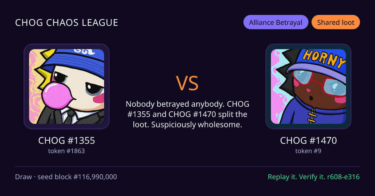 Highlight card: CHOG #1355 versus CHOG #1470
