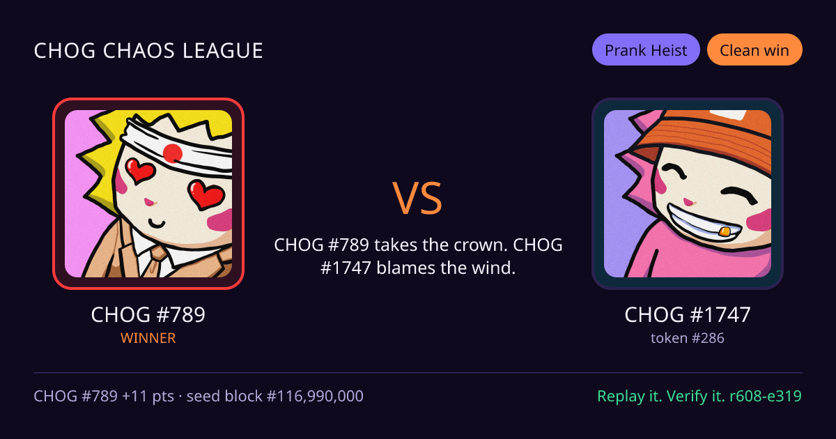 Highlight card: CHOG #789 versus CHOG #1747