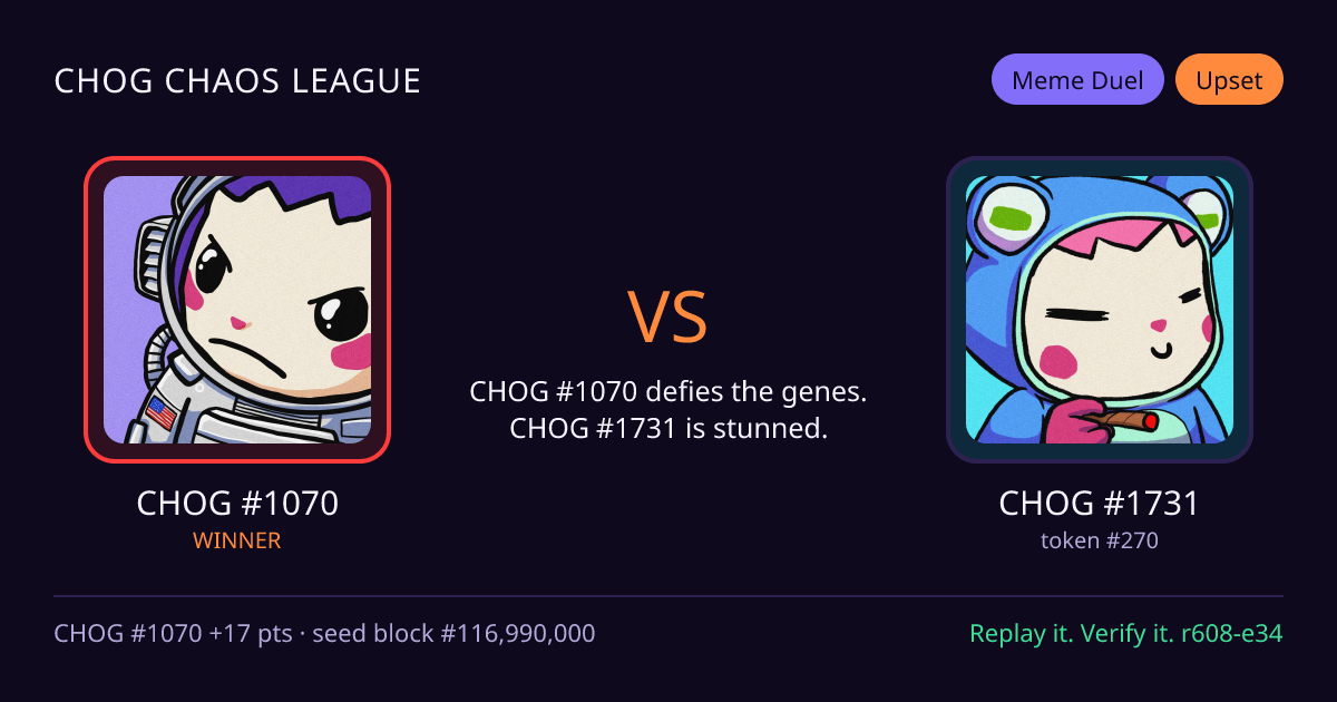 Highlight card: CHOG #1070 versus CHOG #1731