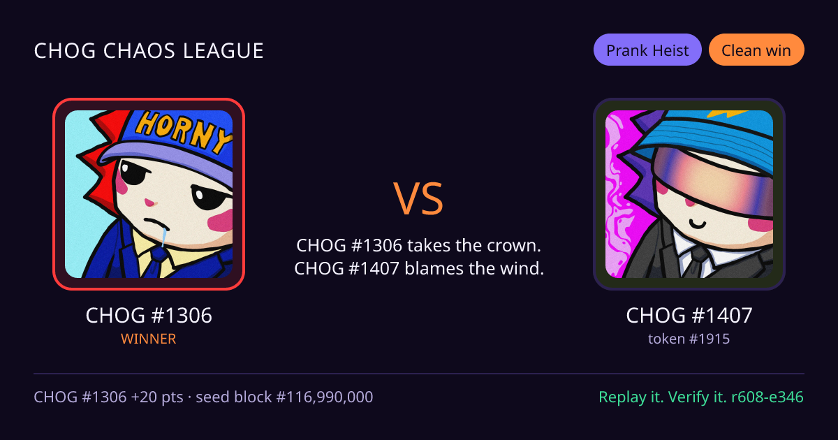 Highlight card: CHOG #1306 versus CHOG #1407