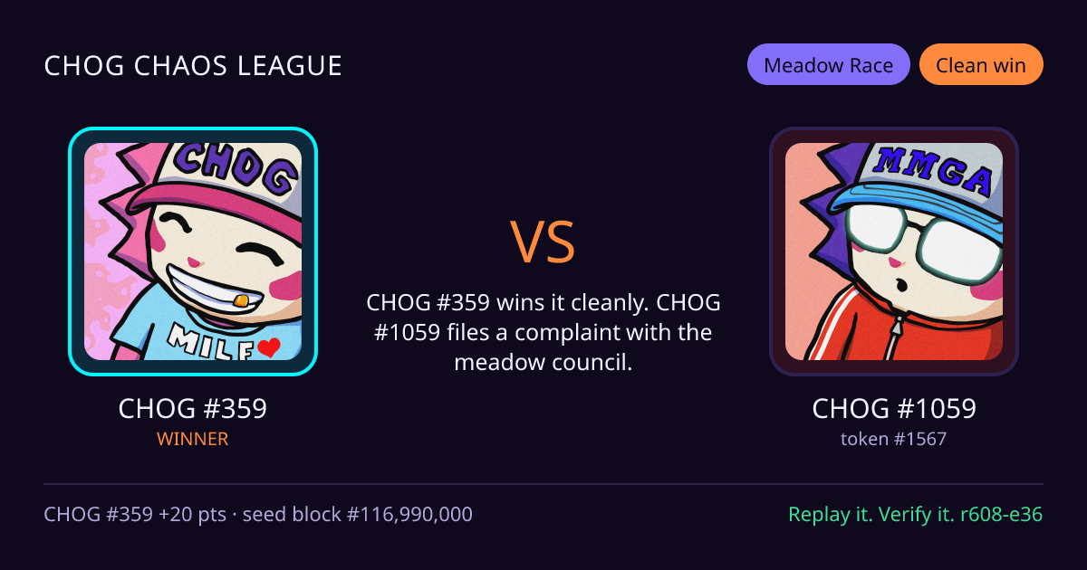Highlight card: CHOG #359 versus CHOG #1059