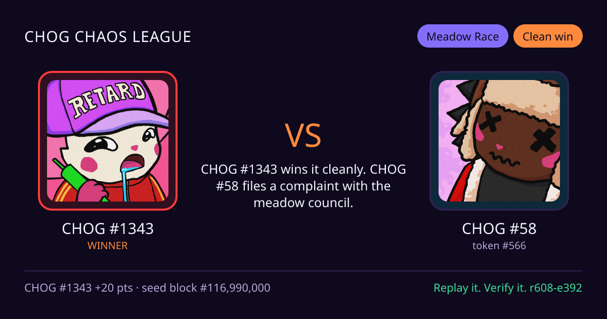 Highlight card: CHOG #1343 versus CHOG #58
