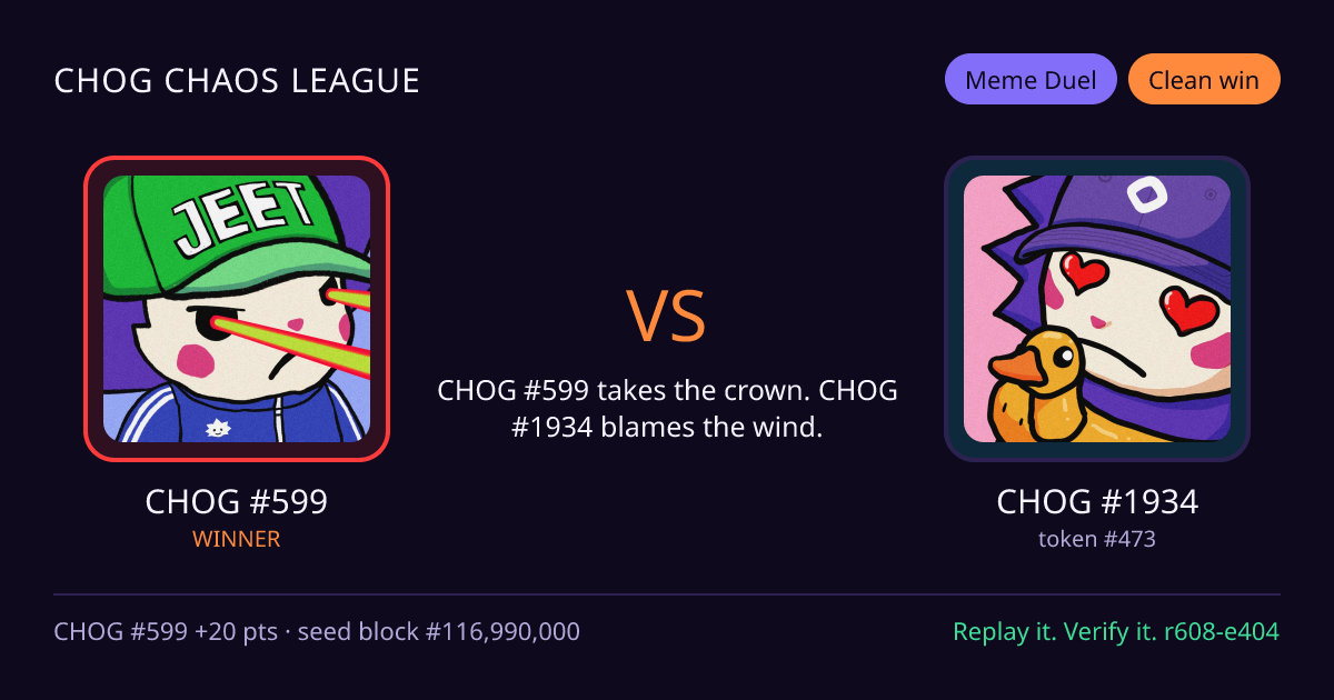 Highlight card: CHOG #599 versus CHOG #1934
