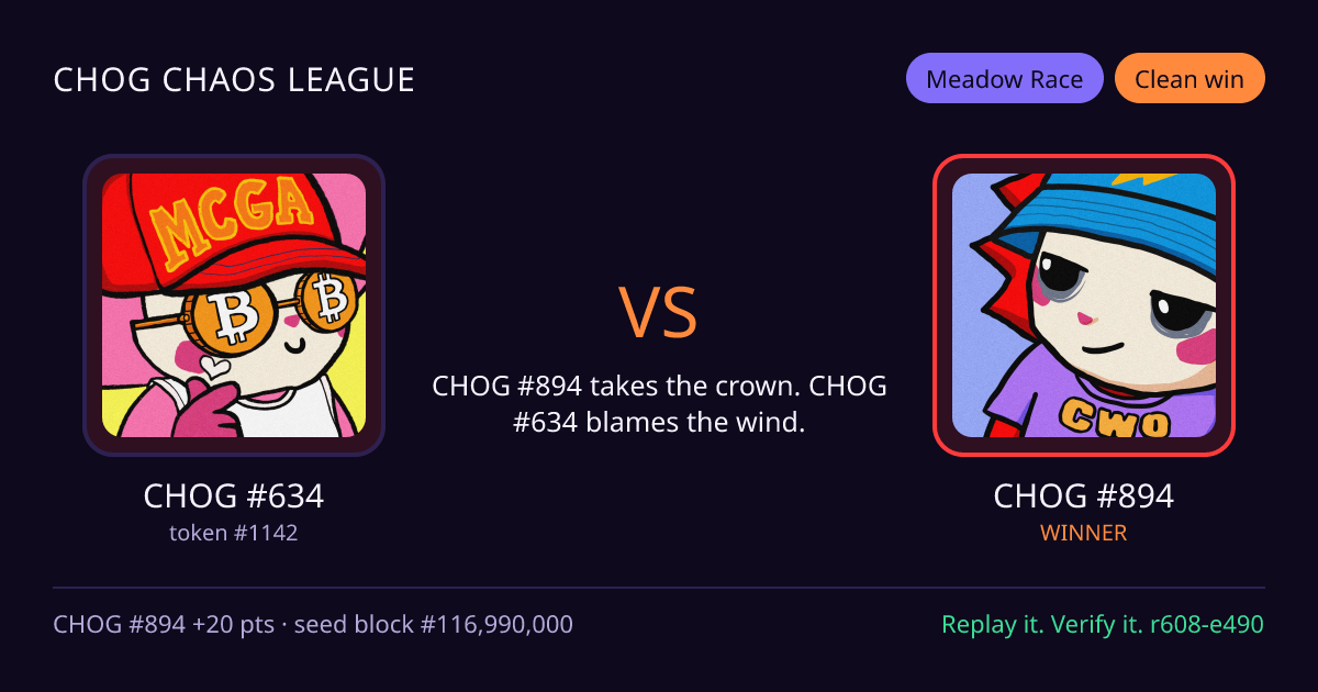 Highlight card: CHOG #634 versus CHOG #894