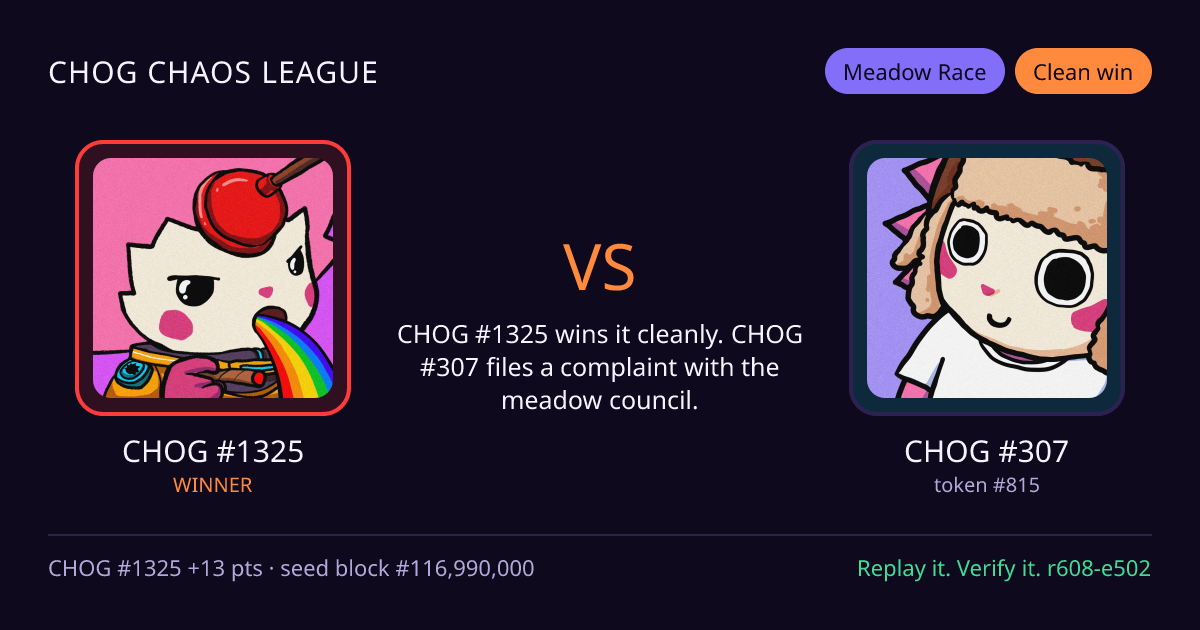 Highlight card: CHOG #1325 versus CHOG #307