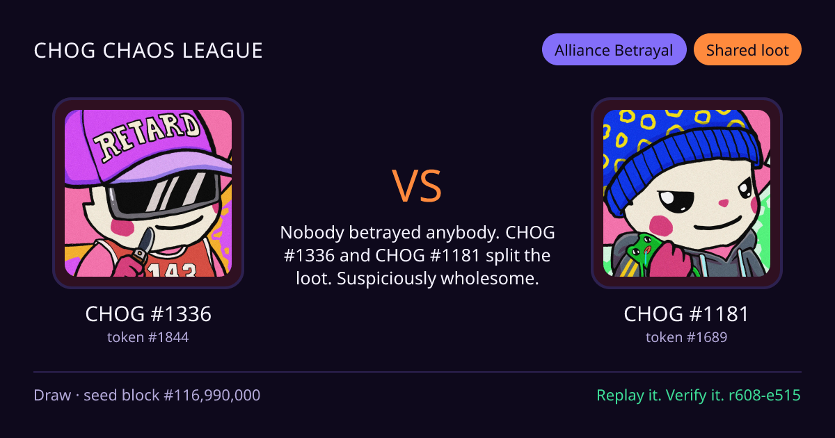 Highlight card: CHOG #1336 versus CHOG #1181