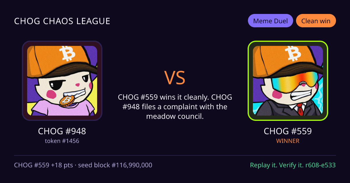 Highlight card: CHOG #948 versus CHOG #559
