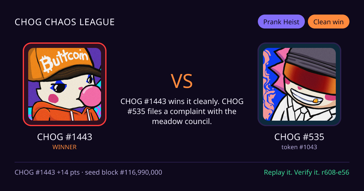 Highlight card: CHOG #1443 versus CHOG #535