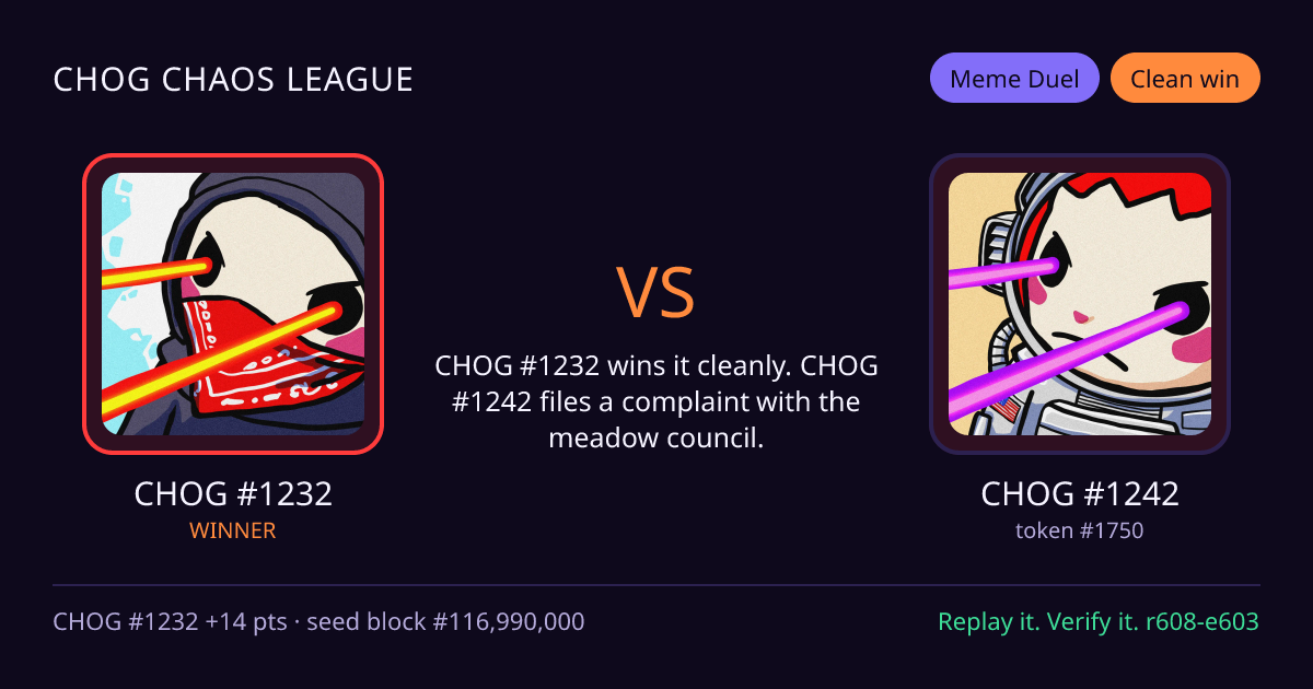 Highlight card: CHOG #1232 versus CHOG #1242
