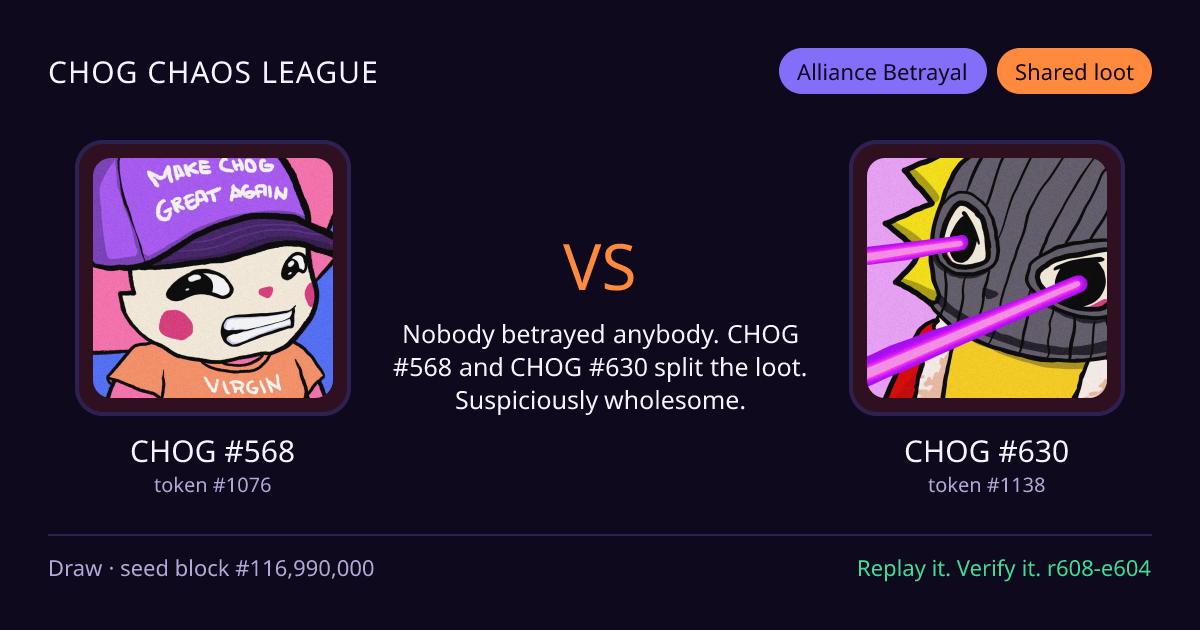 Highlight card: CHOG #568 versus CHOG #630