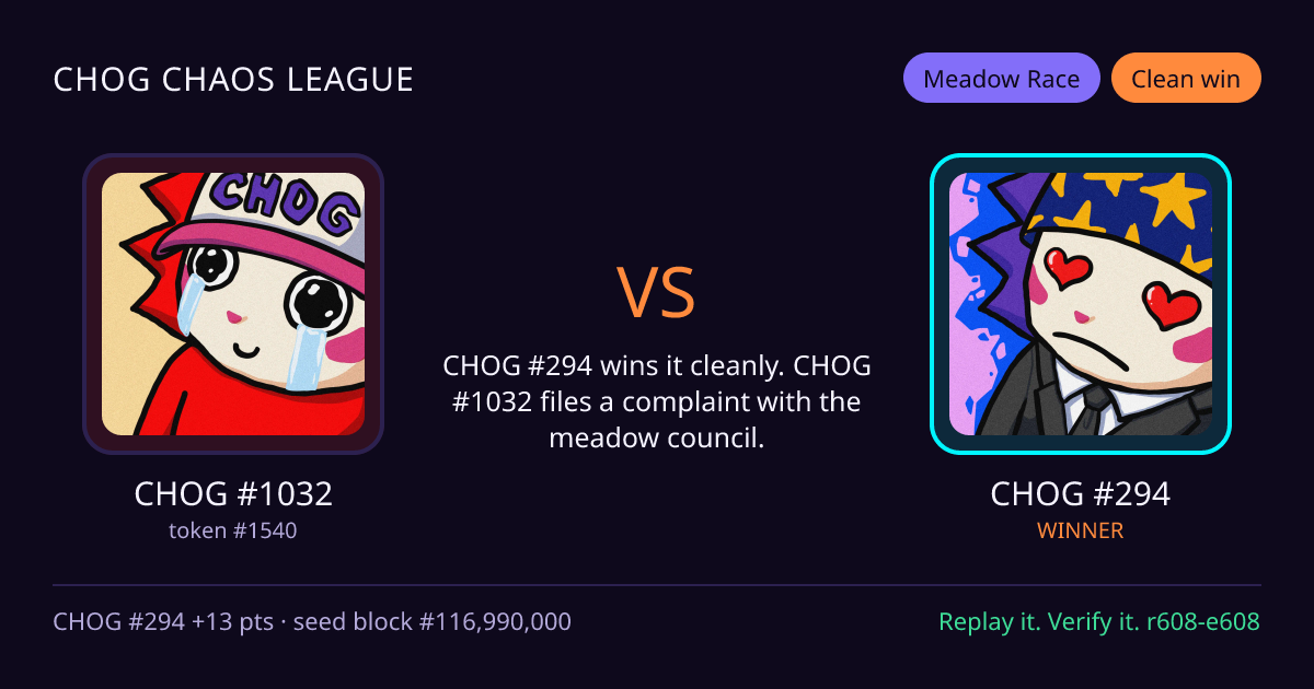 Highlight card: CHOG #1032 versus CHOG #294