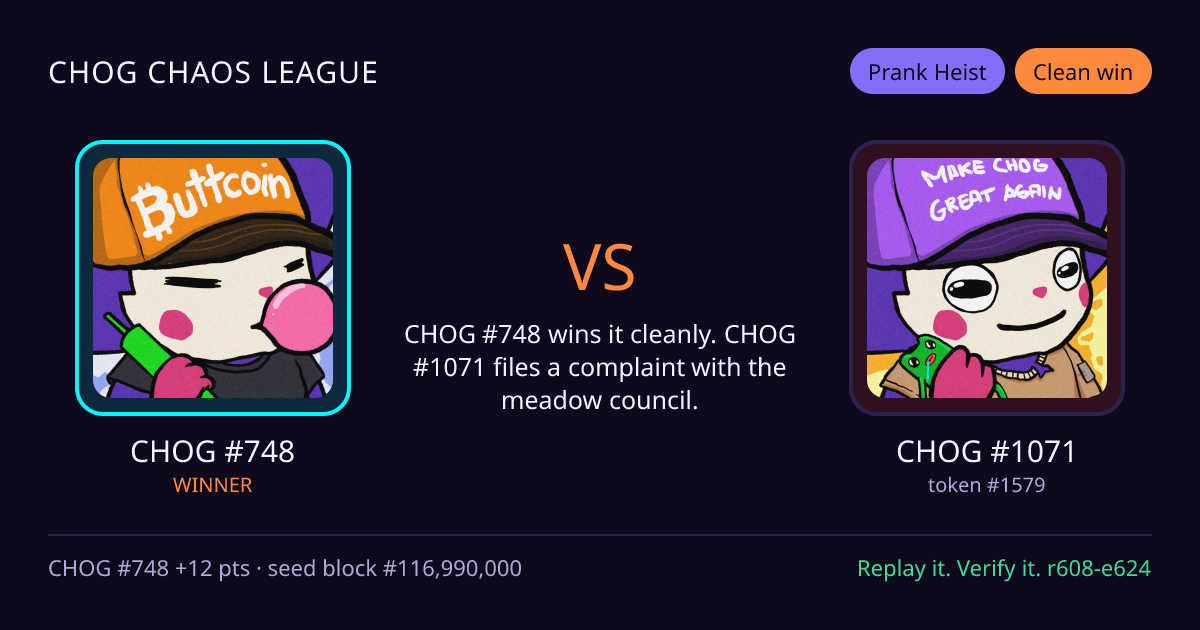 Highlight card: CHOG #748 versus CHOG #1071