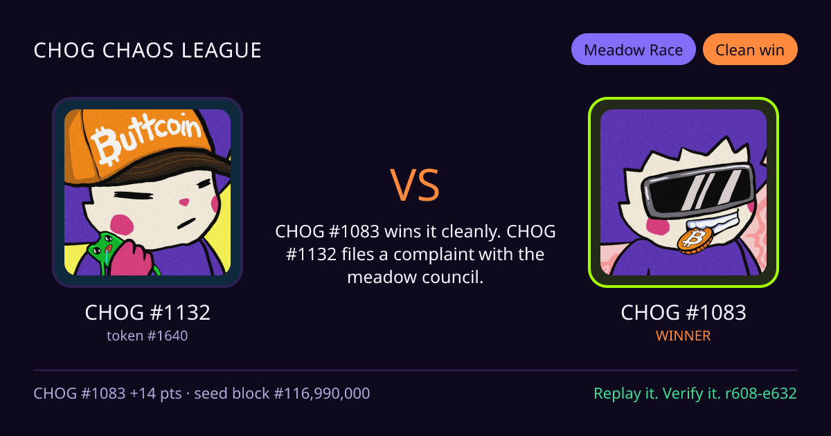 Highlight card: CHOG #1132 versus CHOG #1083