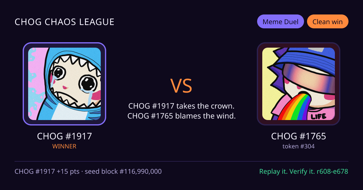 Highlight card: CHOG #1917 versus CHOG #1765
