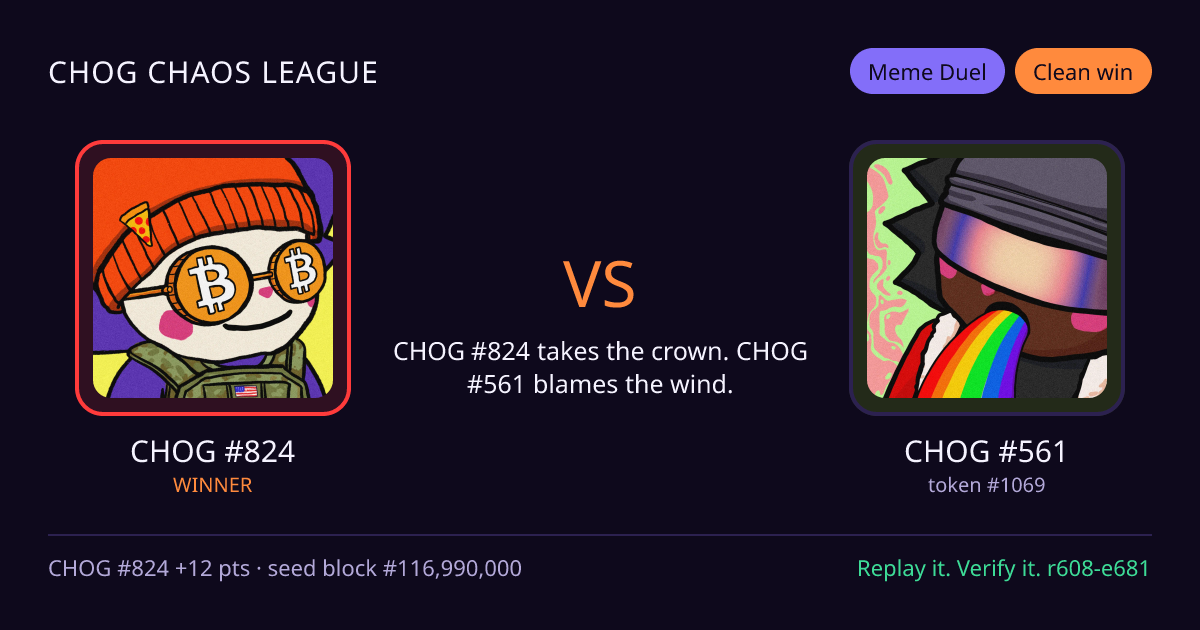 Highlight card: CHOG #824 versus CHOG #561