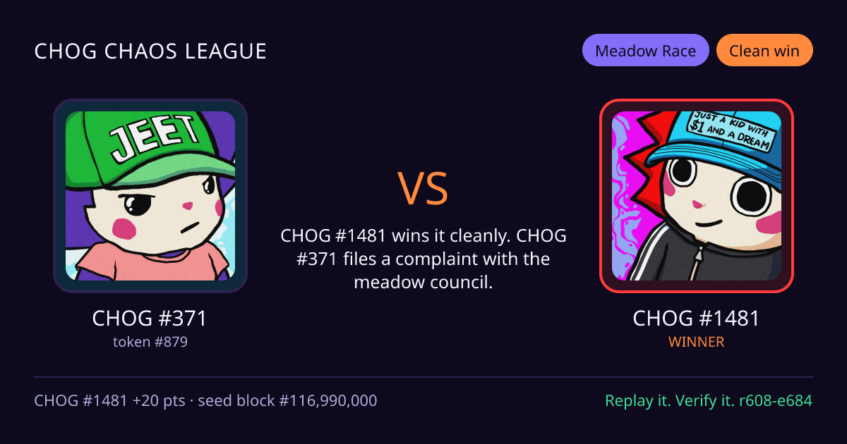 Highlight card: CHOG #371 versus CHOG #1481