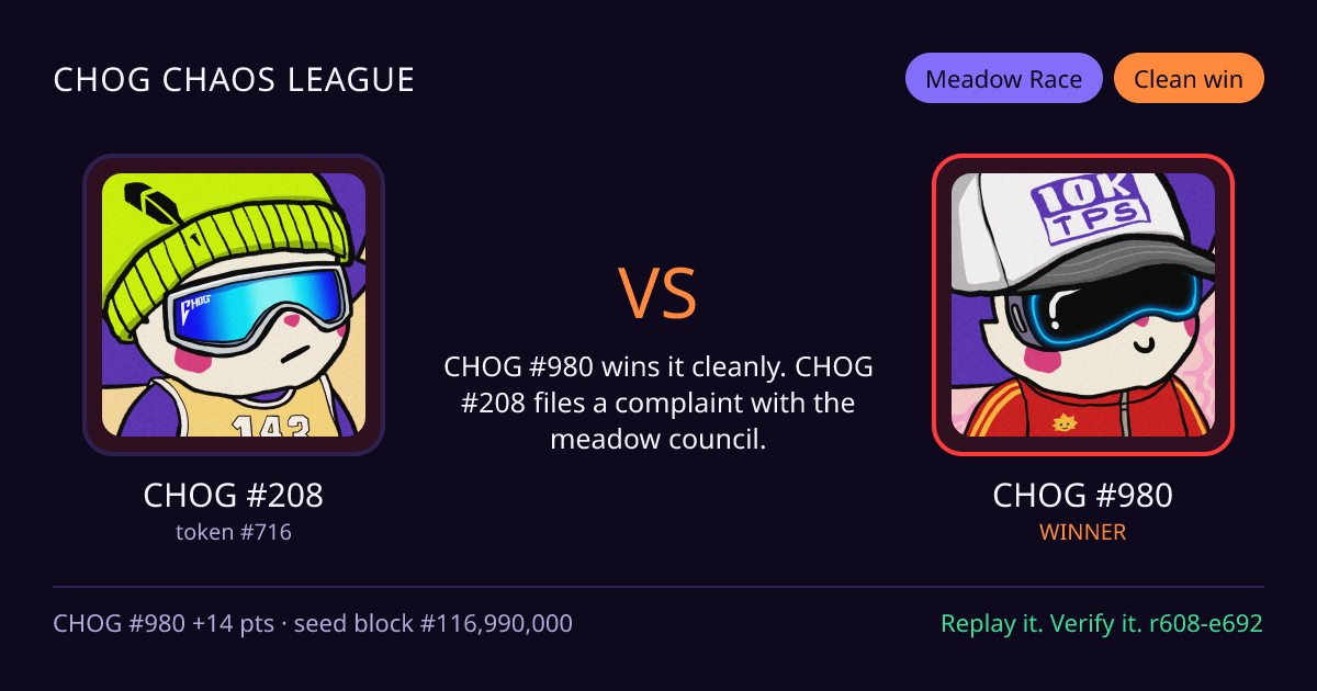 Highlight card: CHOG #208 versus CHOG #980