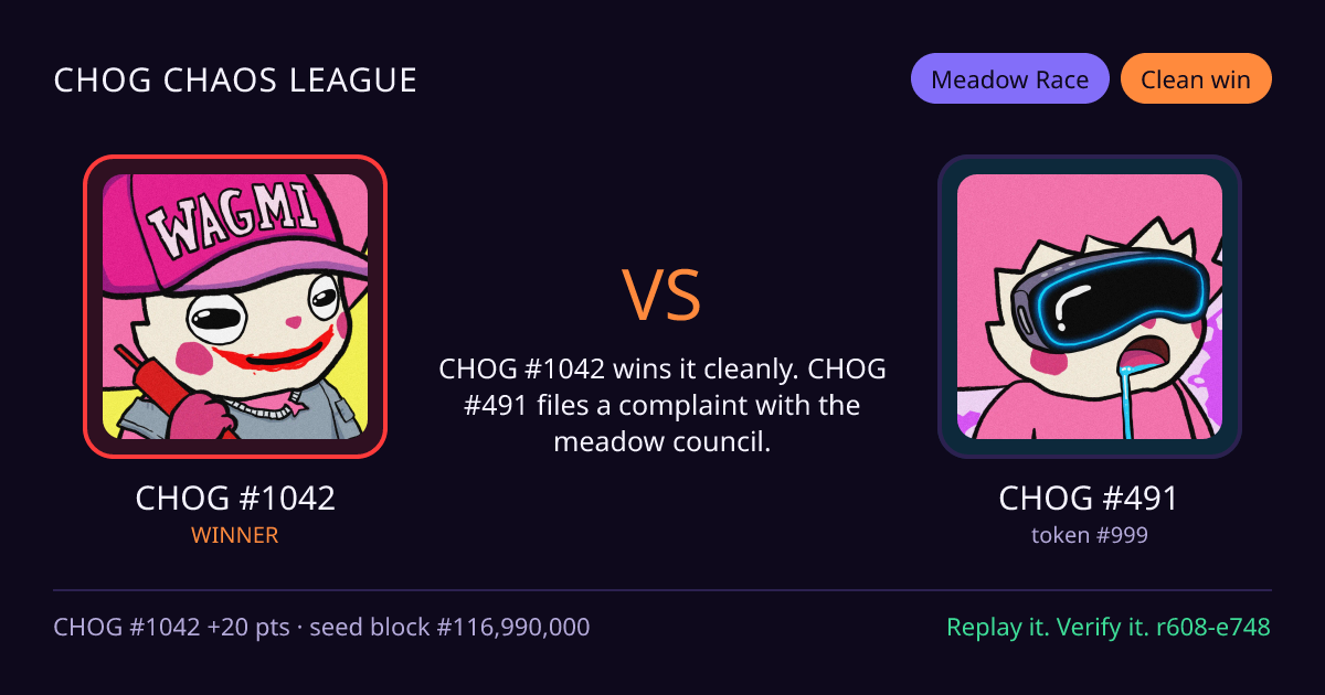 Highlight card: CHOG #1042 versus CHOG #491