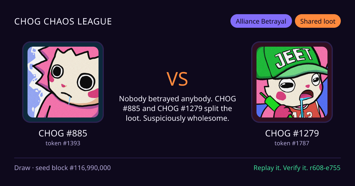 Highlight card: CHOG #885 versus CHOG #1279