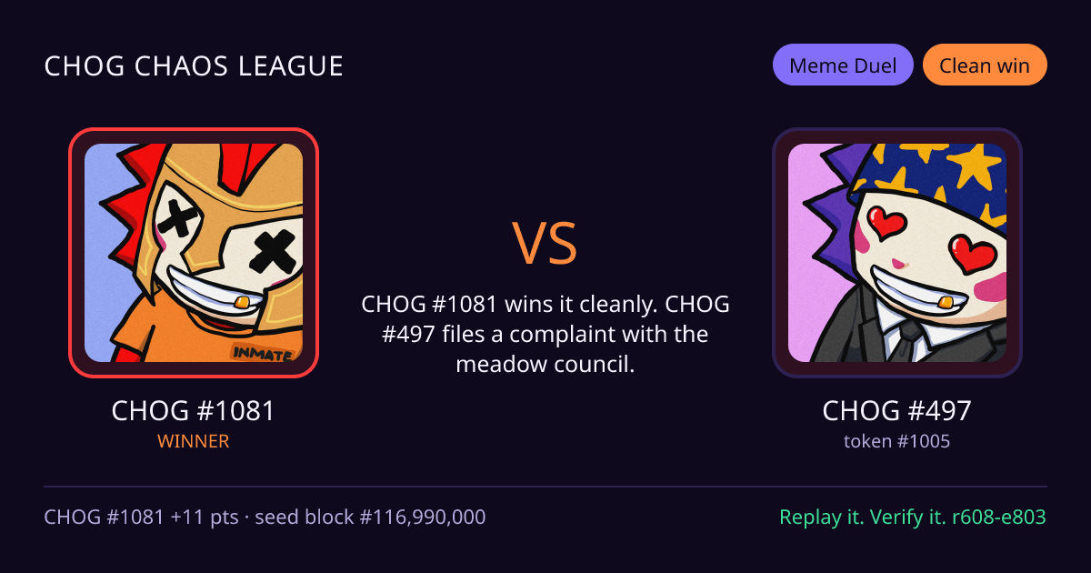 Highlight card: CHOG #1081 versus CHOG #497
