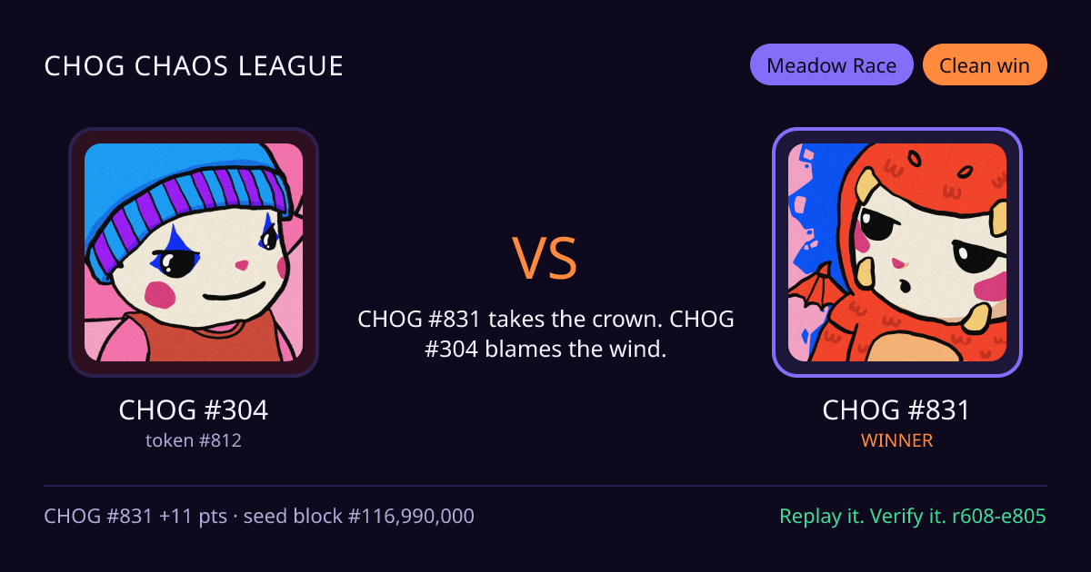 Highlight card: CHOG #304 versus CHOG #831