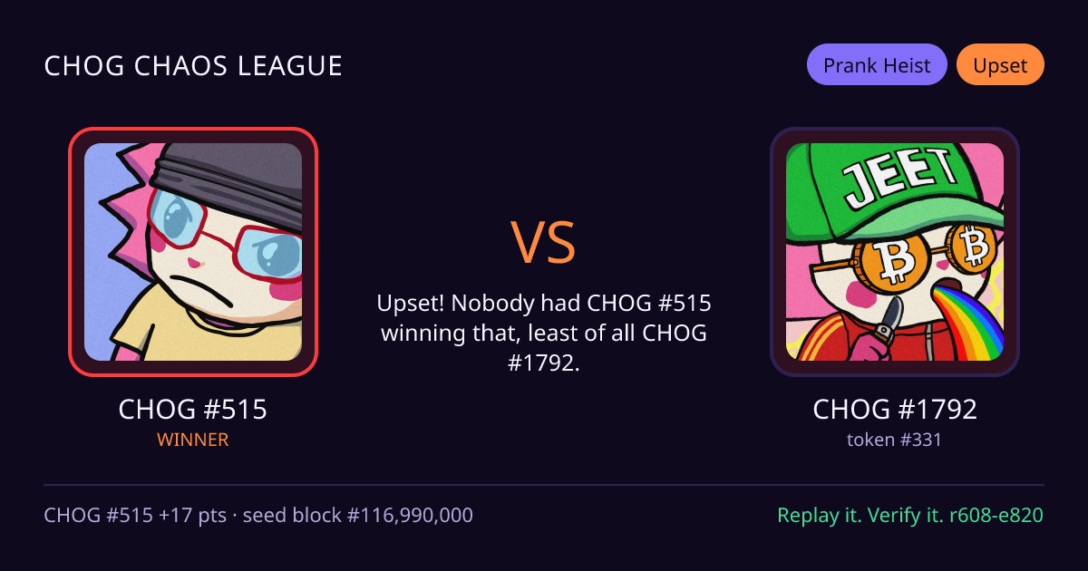 Highlight card: CHOG #515 versus CHOG #1792