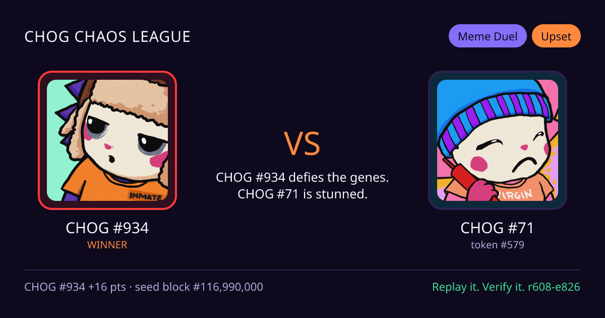 Highlight card: CHOG #934 versus CHOG #71