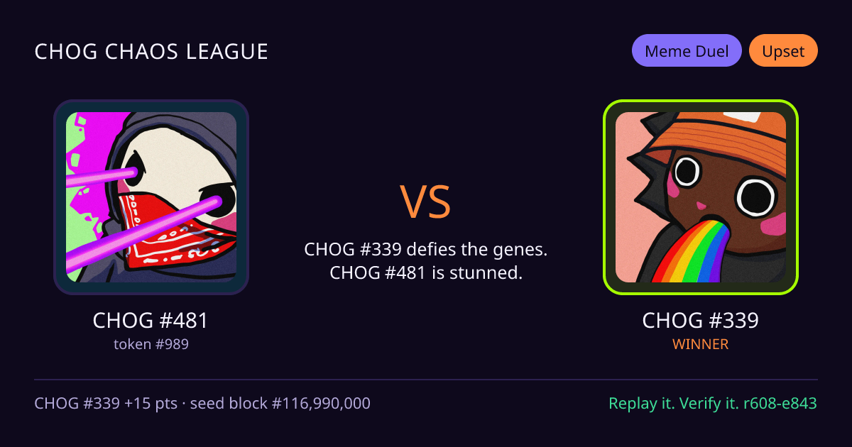 Highlight card: CHOG #481 versus CHOG #339
