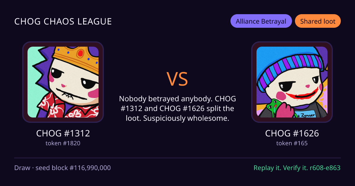 Highlight card: CHOG #1312 versus CHOG #1626