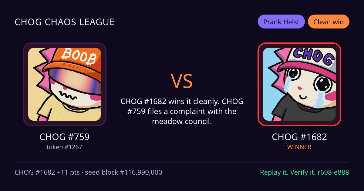 Highlight card: CHOG #759 versus CHOG #1682