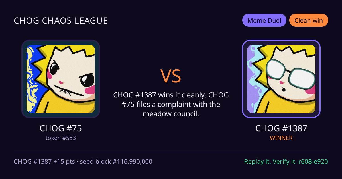 Highlight card: CHOG #75 versus CHOG #1387