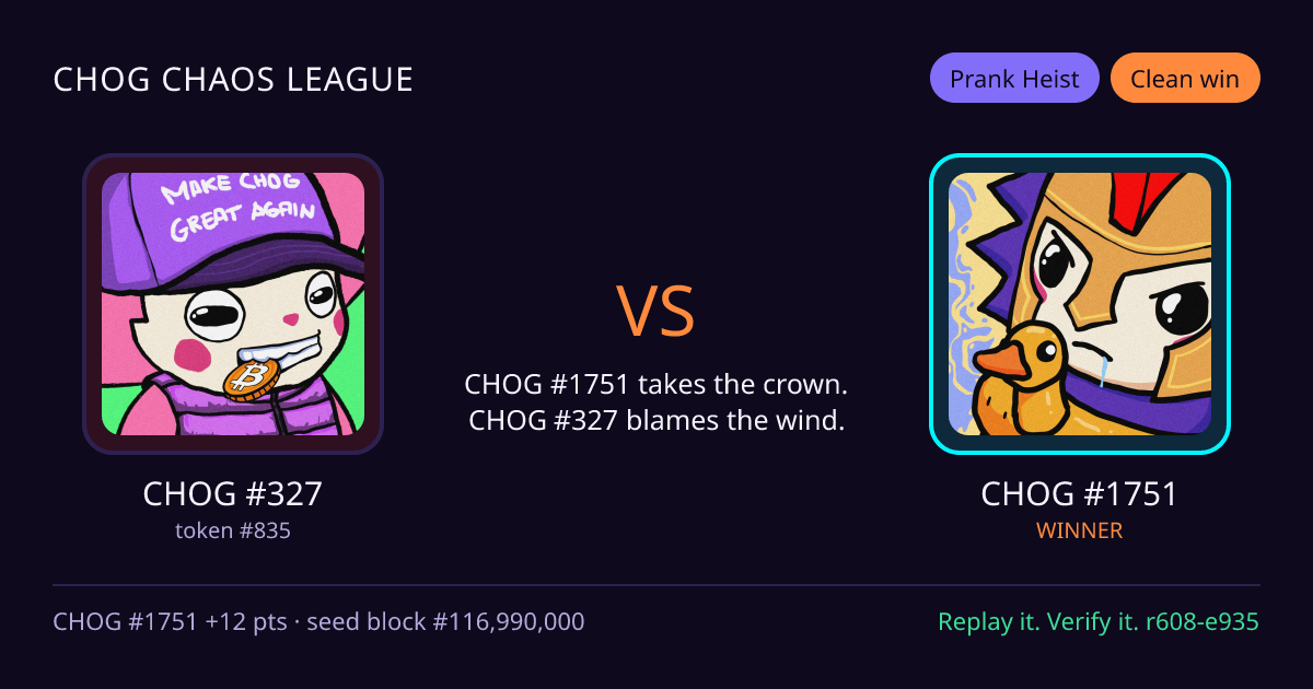 Highlight card: CHOG #327 versus CHOG #1751