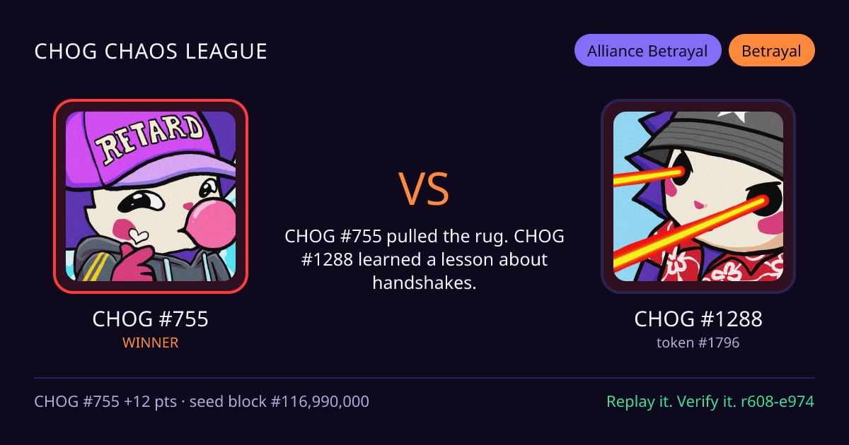 Highlight card: CHOG #755 versus CHOG #1288