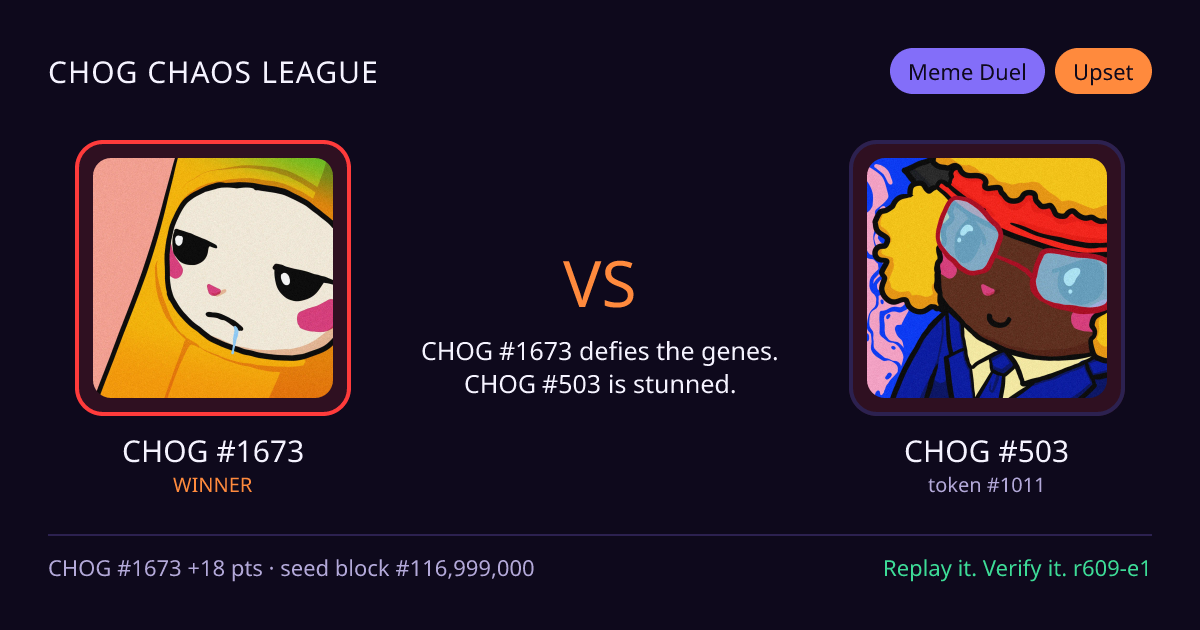 Highlight card: CHOG #1673 versus CHOG #503